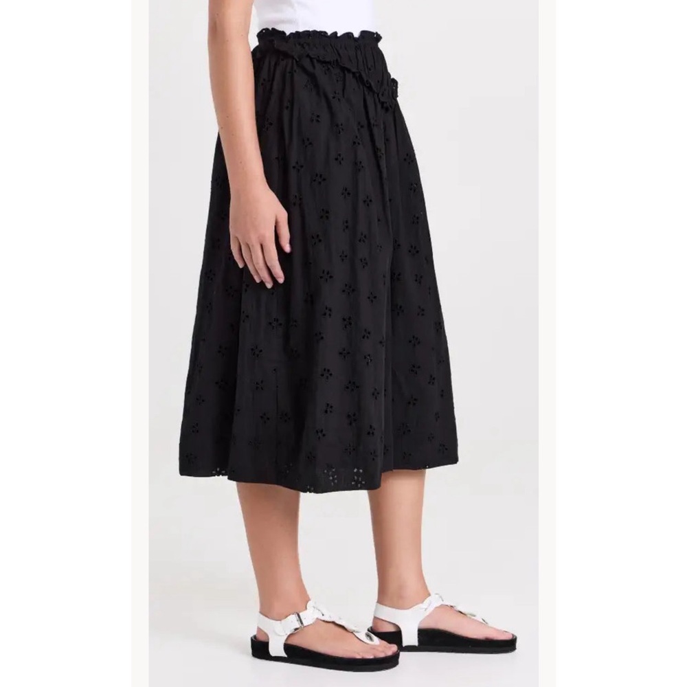 Allina Liu “Frond” Cotton Midi Skirt in Black Eyelet, Sz Small
